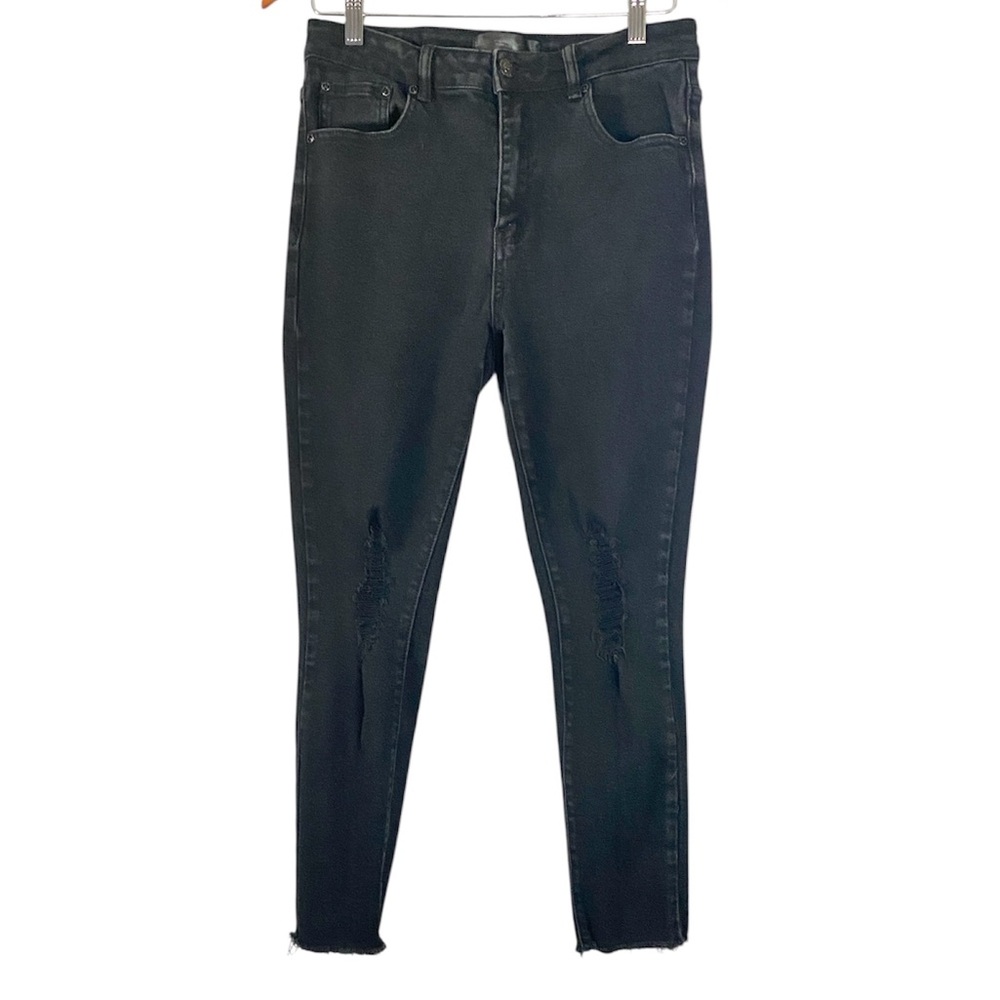Women's Monkey Ride High Rise Distressed Black Denim Skinny Jeans Size 11/30